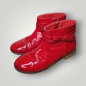 Gymboree Red Kids Boots with Bow size 2 Red Boots Side Zips Faux Patent